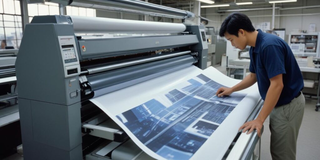 Young Asian Man operates plotter