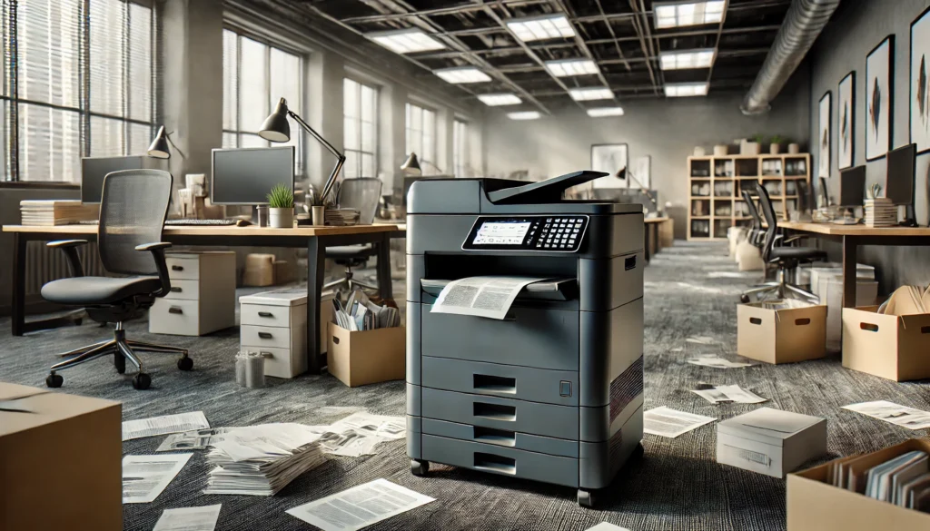 Office printer rental in middle of messy office